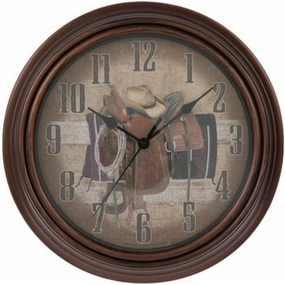 Kitchen Plastic Decorative Wall Clock, approx. 12", BROWN COWBOY HAT & SADLE